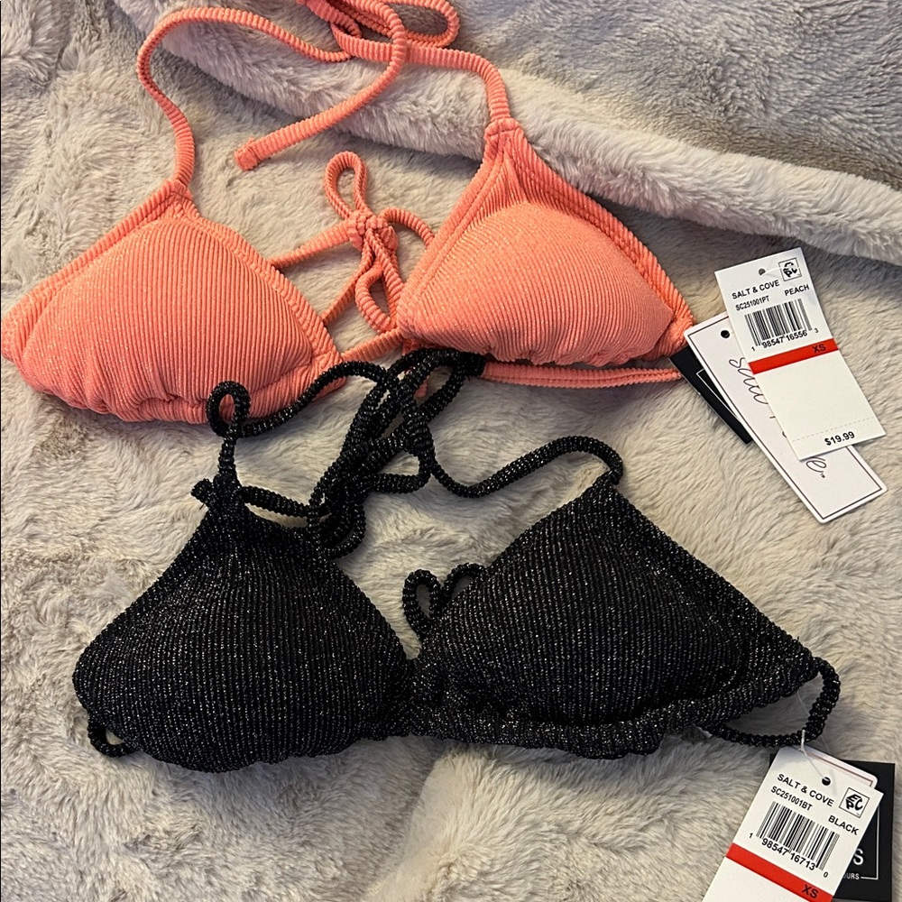 New with tags 2fer Salt & Cove Peach and Black Bikini Tops